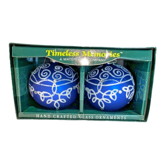 TIMELESS MEMORIES Waterford Hand Crafted Glass Ornaments 3" Blue Sequin 2003 NEW - Picture 1 of 7